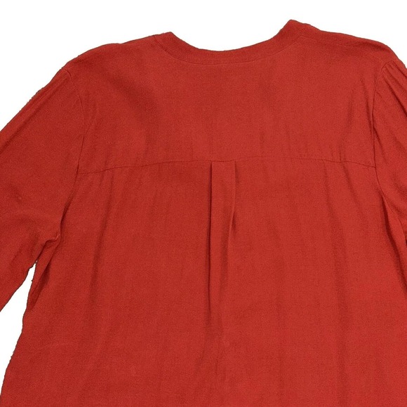 Eileen Fisher‎ 100% Silk Large V-neck Button Down Rust Tunic Long Shirt Minimal - Picture 5 of 12